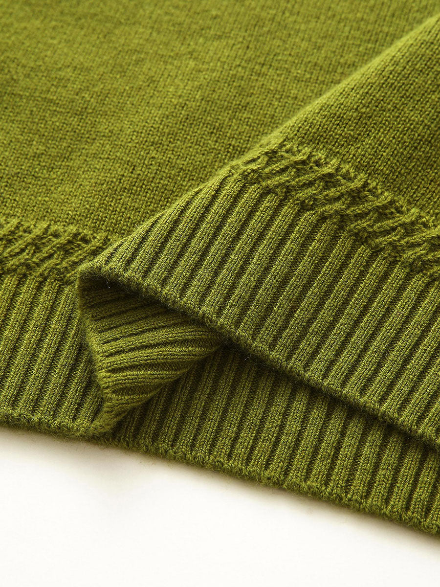 COMOBOCA 100% Wool Women's V-Neck Ribbed Knit Sweater