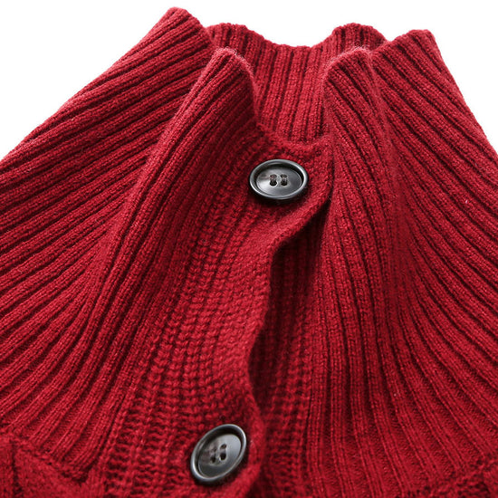 COMOBOCA 100% Wool Women's Cable Knit Long Front Button Coat