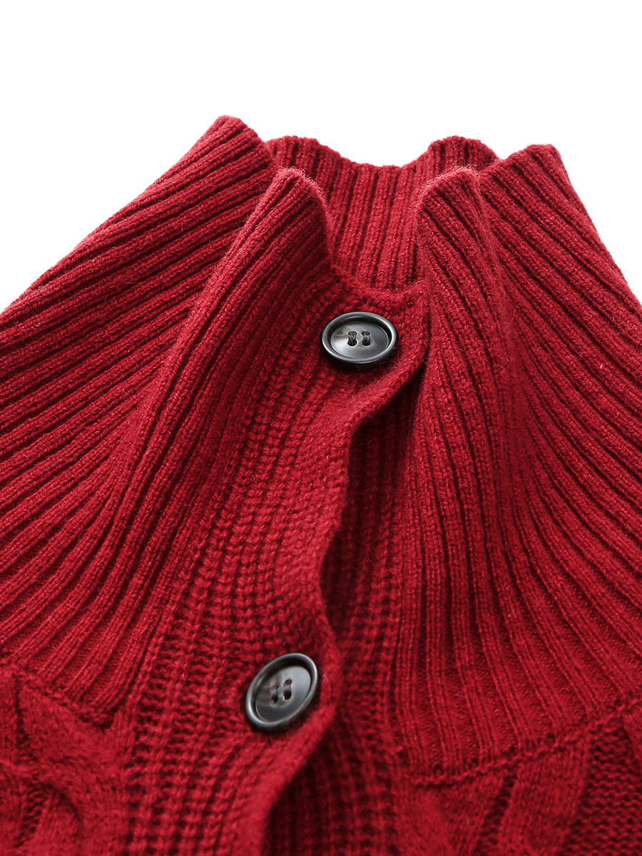 COMOBOCA 100% Wool Women's Cable Knit Long Front Button Coat