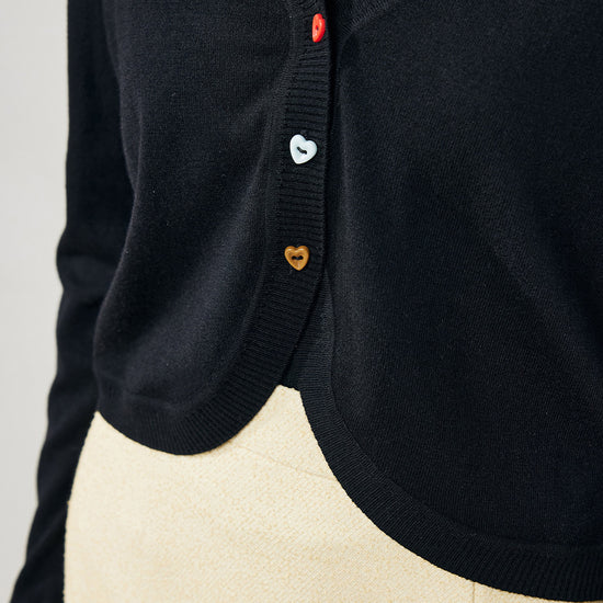 COMOBOCA Women's Heart Button Cropped Ruffle Bell Cardigan