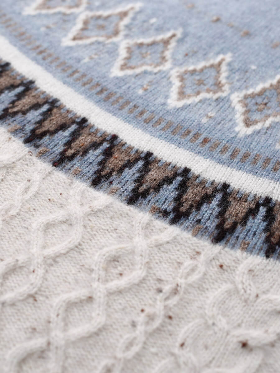 100% Cashmere Women's Mock Neck Fair Isle Cable Knit Sweater