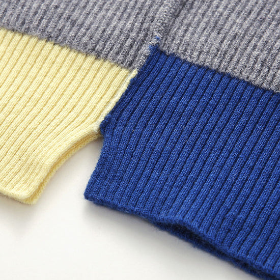 COMOBOCA 100% Cashmere Women's Color Block Ribbed Knit Sweater