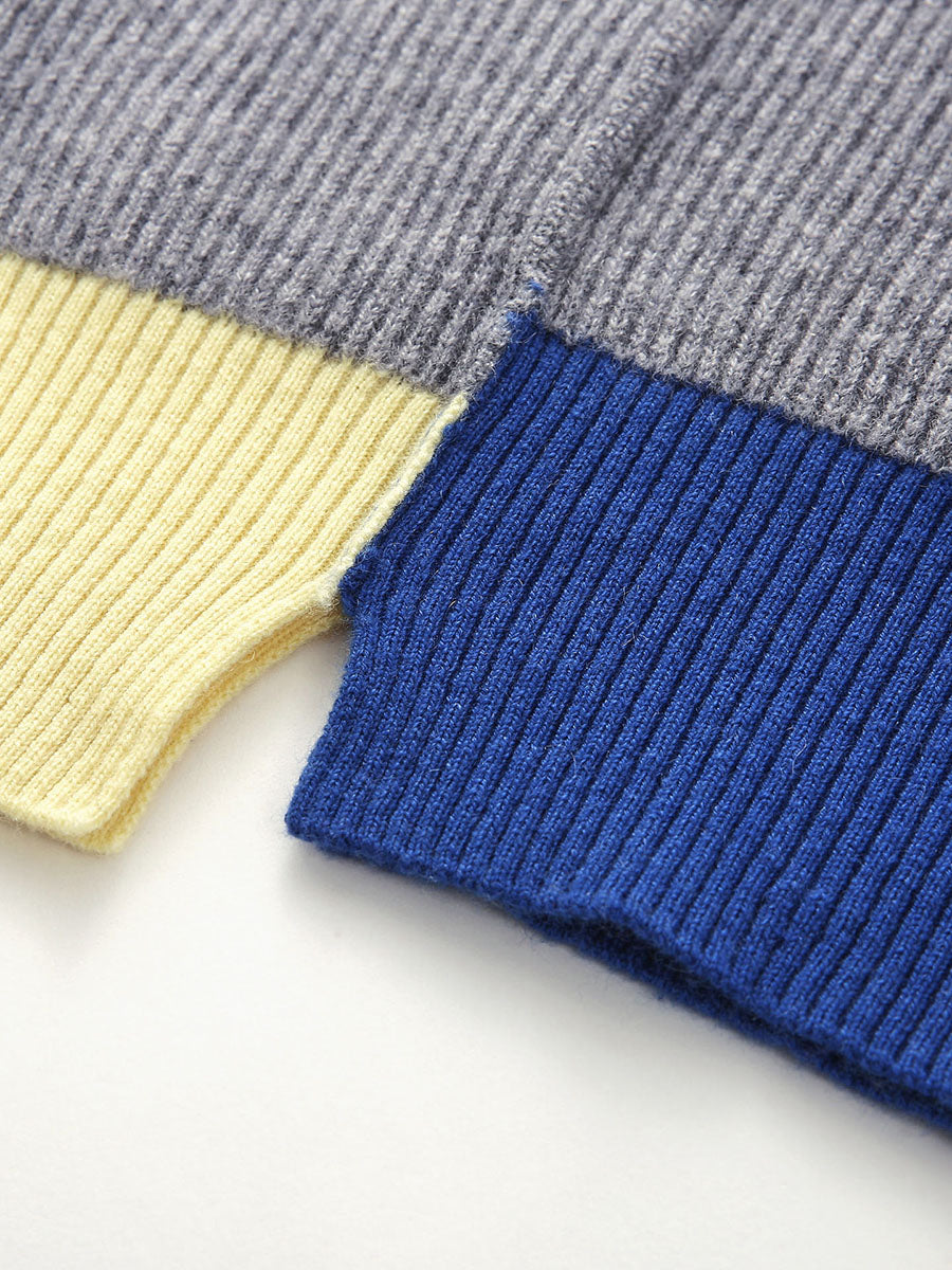 COMOBOCA 100% Cashmere Women's Color Block Ribbed Knit Sweater