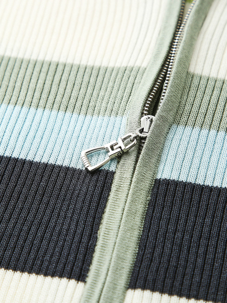 COMOBOCA Women's Versatile Striped Zip-Up Hoodie Cardigan