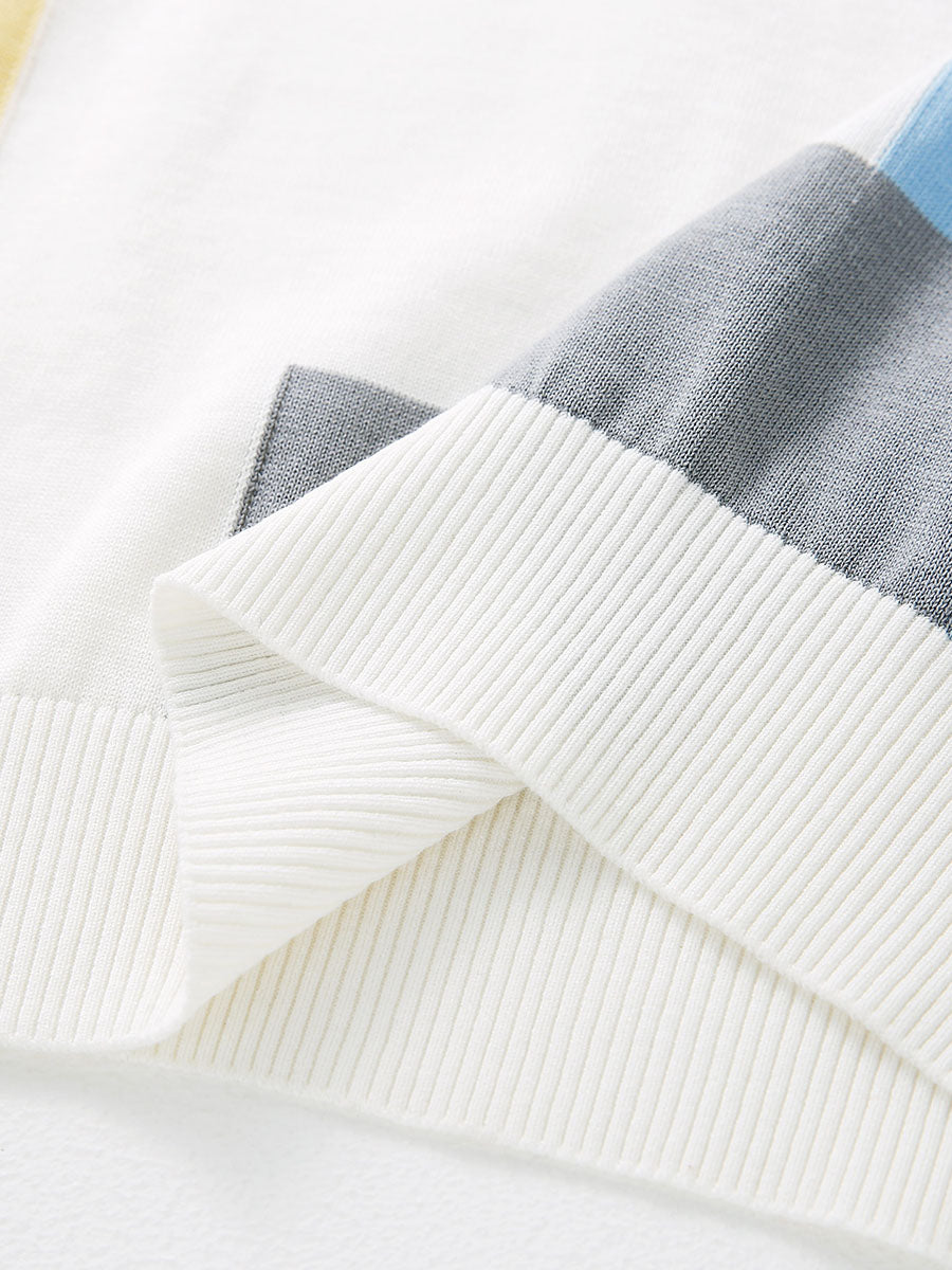 COMOBOCA Women's Geometric Color Block Fine Knit T-Shirt