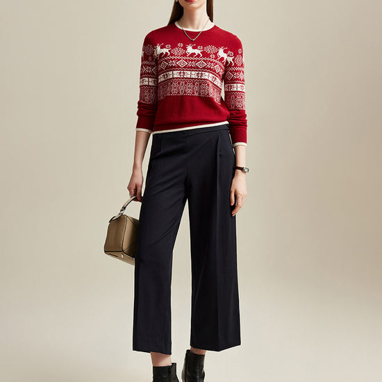 COMOBOCA 100% Cashmere Women's Nordic Reindeer Knit Sweater