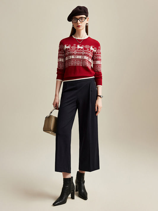 COMOBOCA 100% Cashmere Women's Nordic Reindeer Knit Sweater