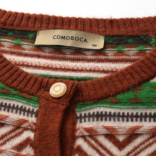 COMOBOCA 100% Cashmere Women's Vintage Inspired Geometric Knit Cardigan