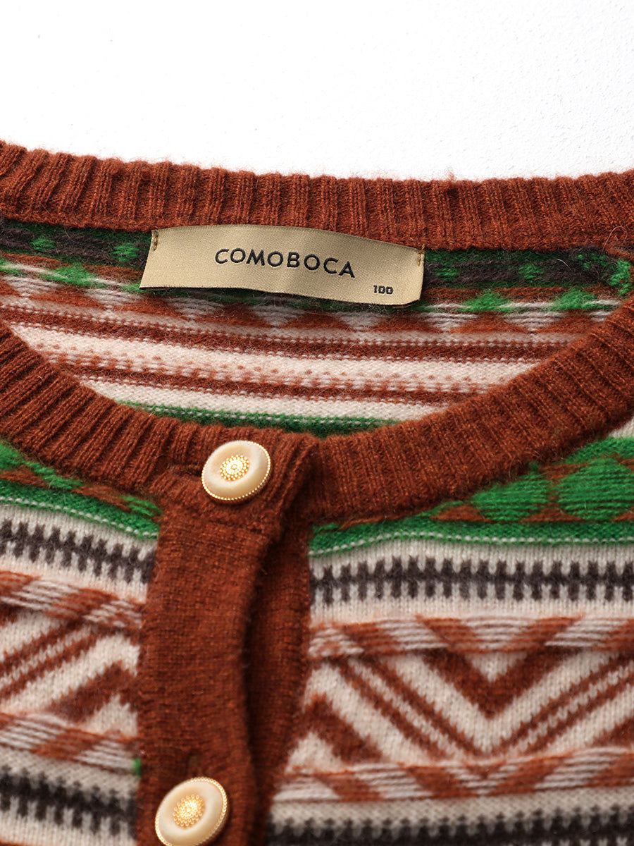 COMOBOCA 100% Cashmere Women's Vintage Inspired Geometric Knit Cardigan