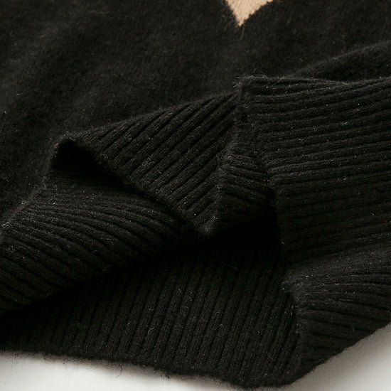 COMOBOCA 100% Cashmere Women's Turtleneck Geometric Ribbed Sweater