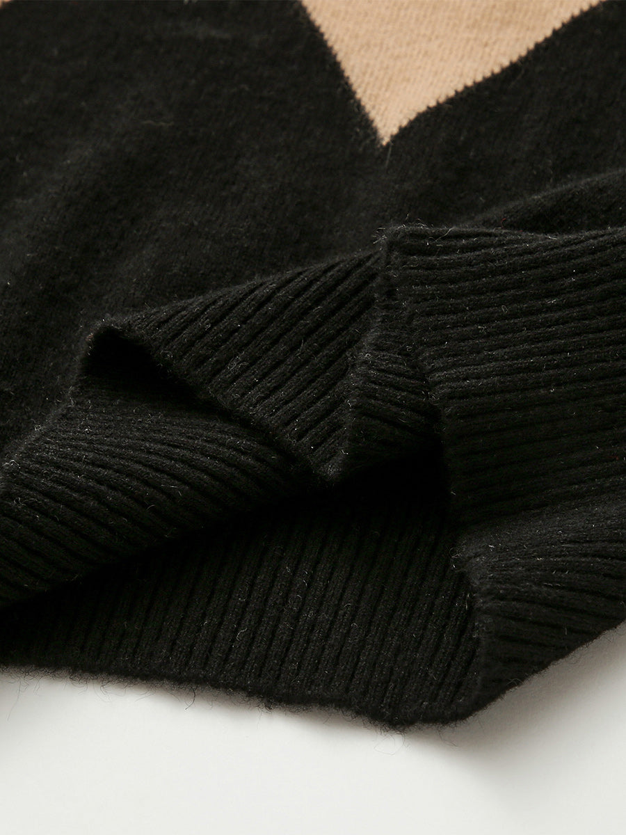 COMOBOCA 100% Cashmere Women's Turtleneck Geometric Ribbed Sweater