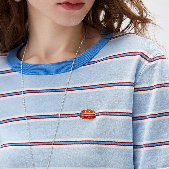 COMOBOCA Women's Layered Striped Round Neck Knit Sweater