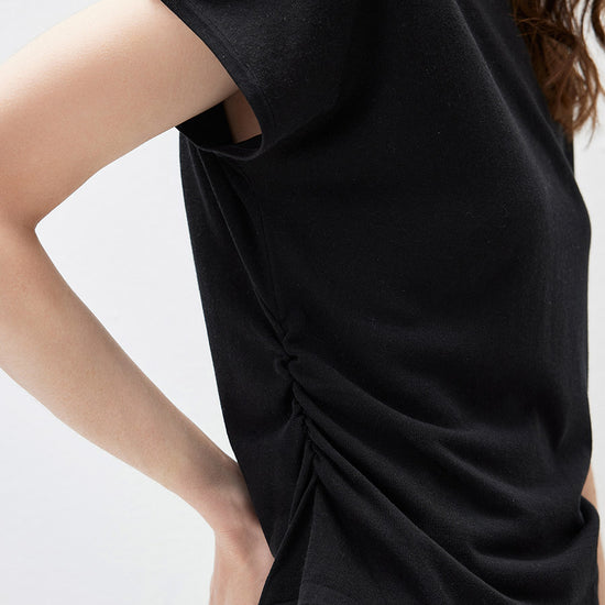 COMOBOCA Women's Side Ruched Mock Neck Knit T-Shirt