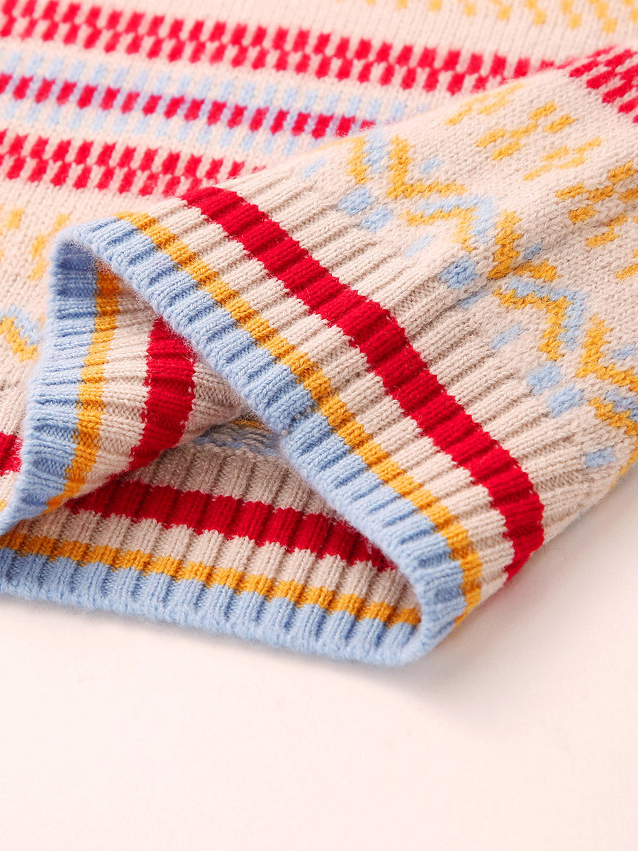 COMOBOCA 100% Wool Kids' Colorful Nordic Pattern Knit Sweater
