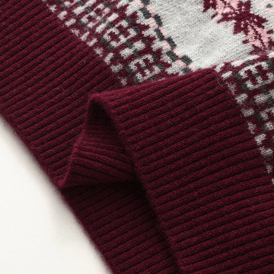 COMOBOCA 100% Cashmere Women's Fair Isle Round Neck Knit Sweater