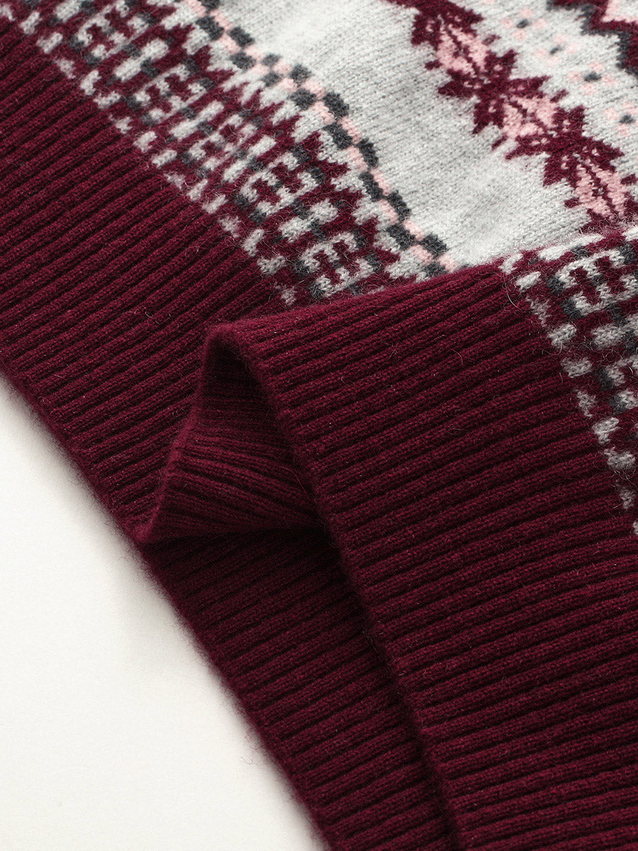 COMOBOCA 100% Cashmere Women's Fair Isle Round Neck Knit Sweater