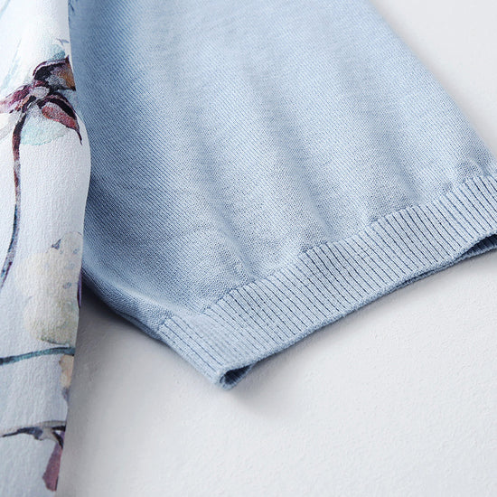 COMOBOCA Women's Cotton Silk Floral Ribbed Print Knit T-Shirt