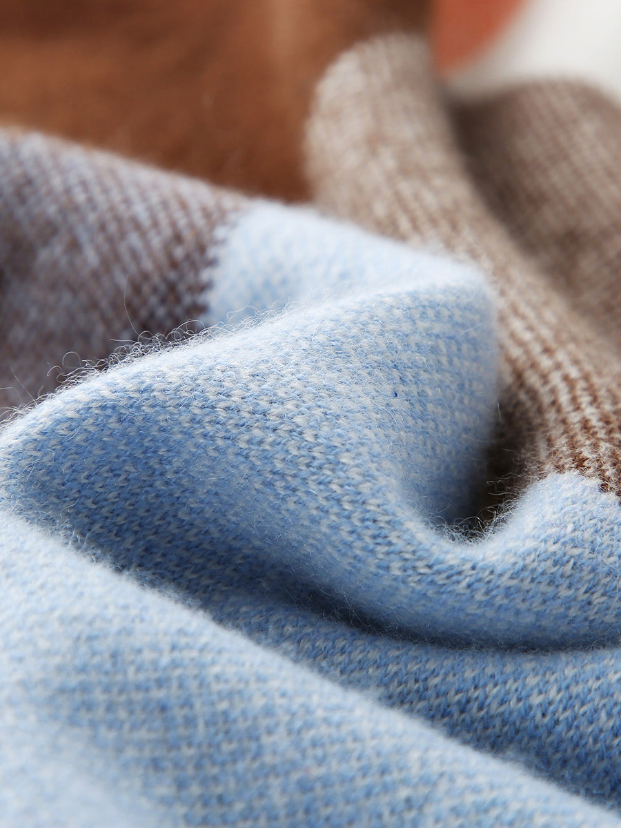 COMOBOCA 100% Cashmere Women's Color Block Plaid Sweater