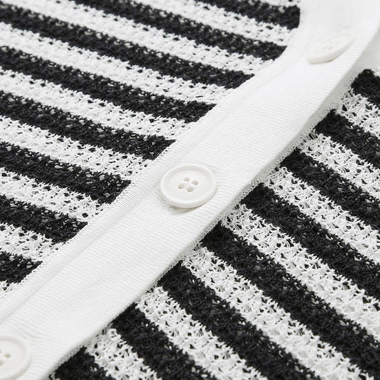 COMOBOCA Women's Striped Ribbed Cardigan