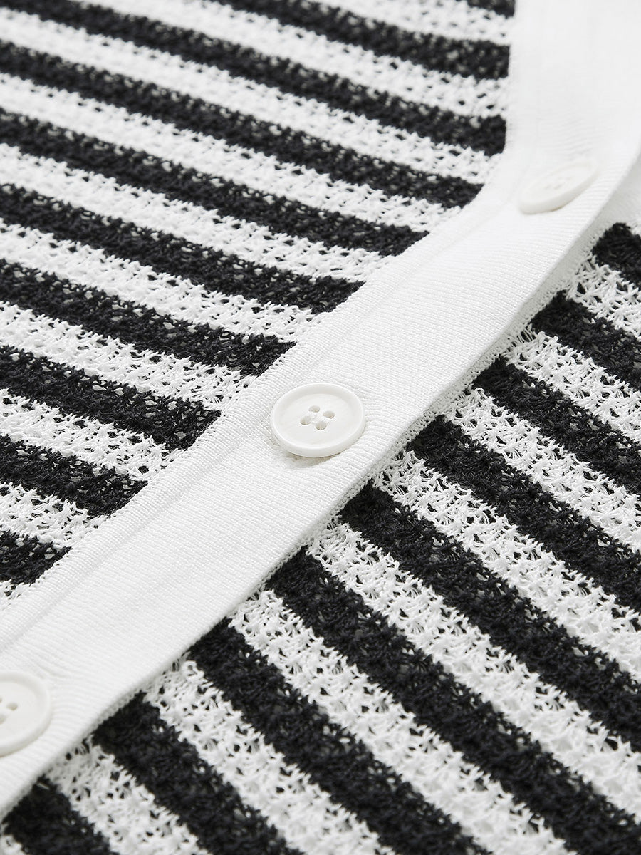 COMOBOCA Women's Striped Ribbed Cardigan