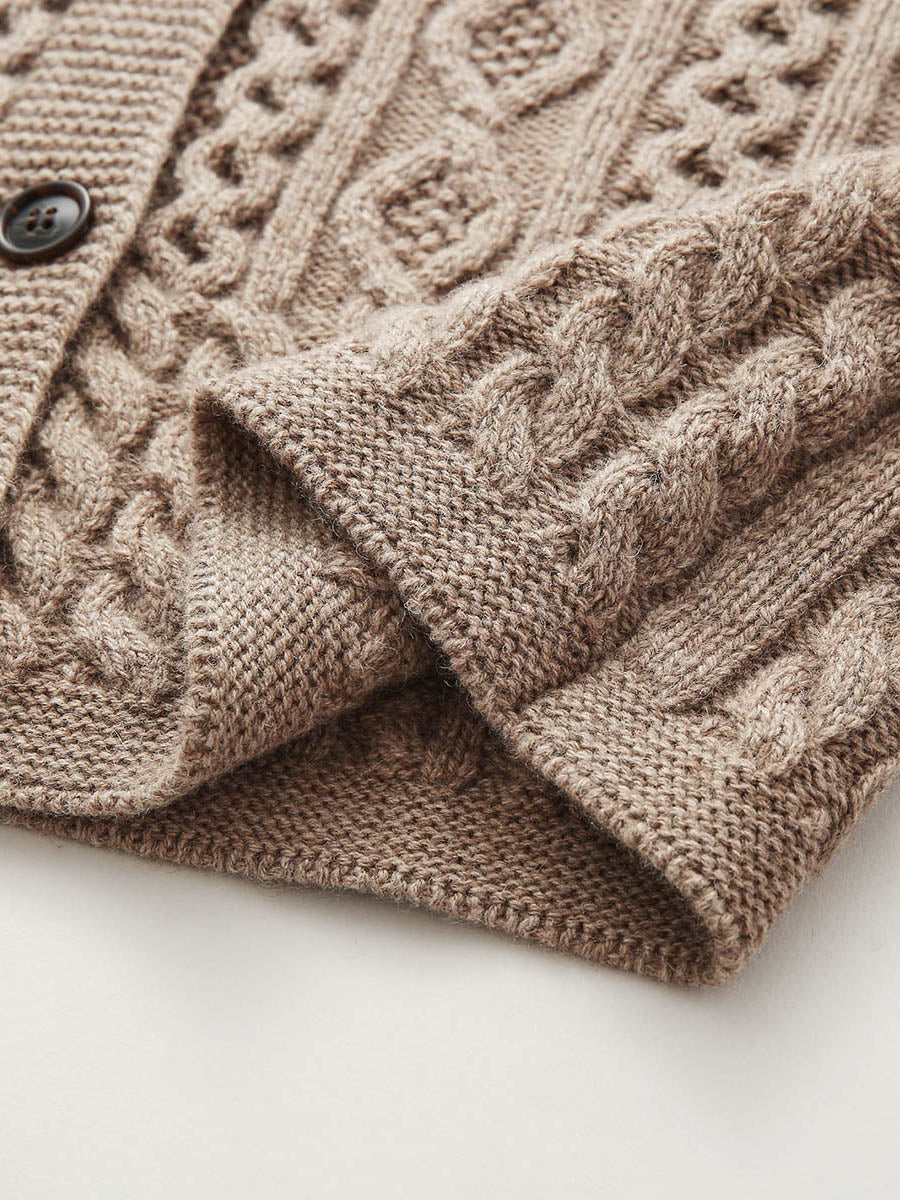 COMOBOCA 100% Wool Women's Cable Knit Button Cardigan