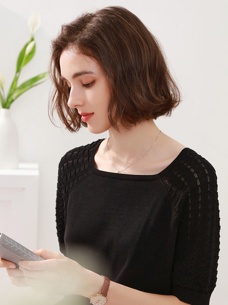 COMOBOCA 100% Mulberry Silk Women's Textured T-Shirt