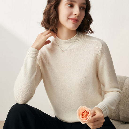 COMOBOCA 100% Cashmere Women's Mock Neck Knit Sweater