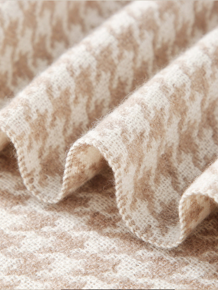 COMOBOCA 100% Cashmere Houndstooth Patterned Scarf