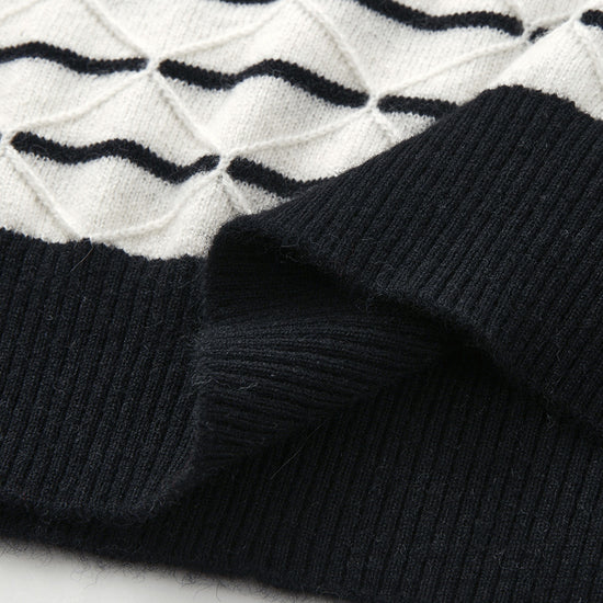 COMOBOCA 100% Cashmere Women's Striped Round Neck Knit Sweater