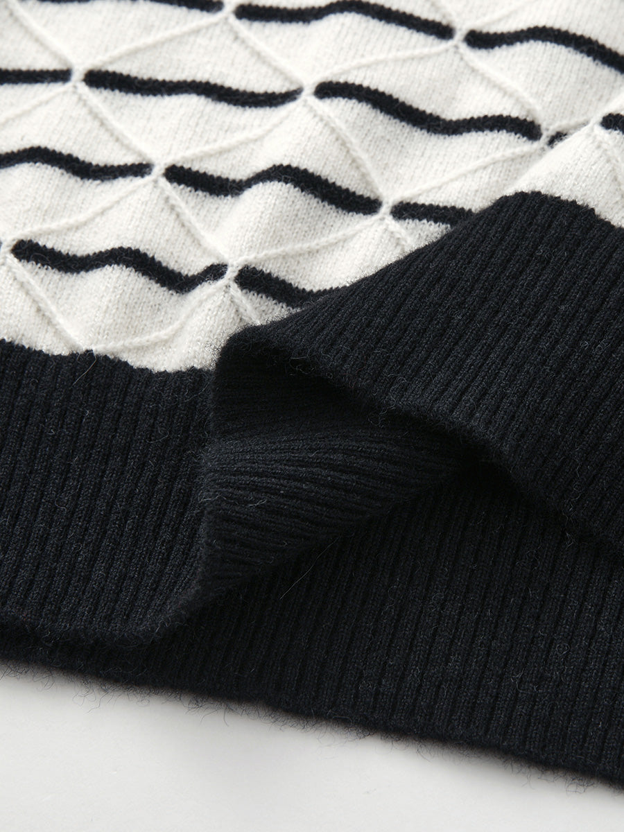 COMOBOCA 100% Cashmere Women's Striped Round Neck Knit Sweater