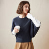 COMOBOCA Navy Blue 100% Cashmere Loose Batwing Sleeve Sweater