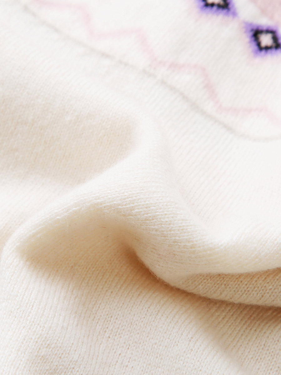 COMOBOCA 100% Wool Kids' Jacquard Round Neck Sweater