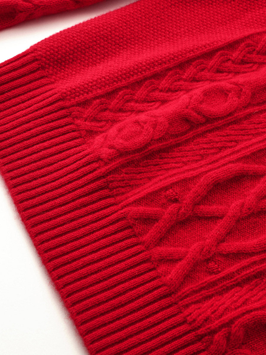 COMOBOCA 100% Cashmere Women's Cable Round Neck Knit Sweater