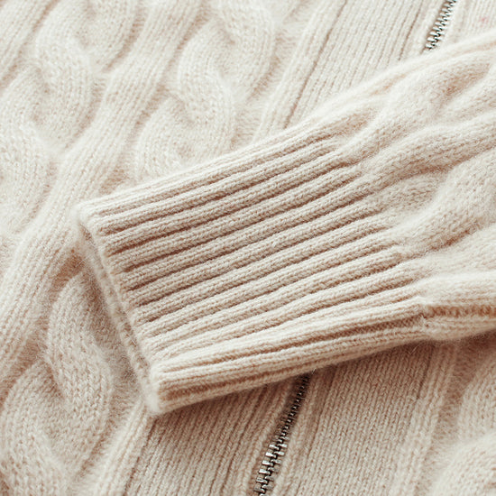 COMOBOCA 100% Cashmere Women's Cable Zip Up Knit Cardigan