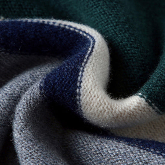 COMOBOCA 100% Wool Kids' Round Neck Striped Sweater