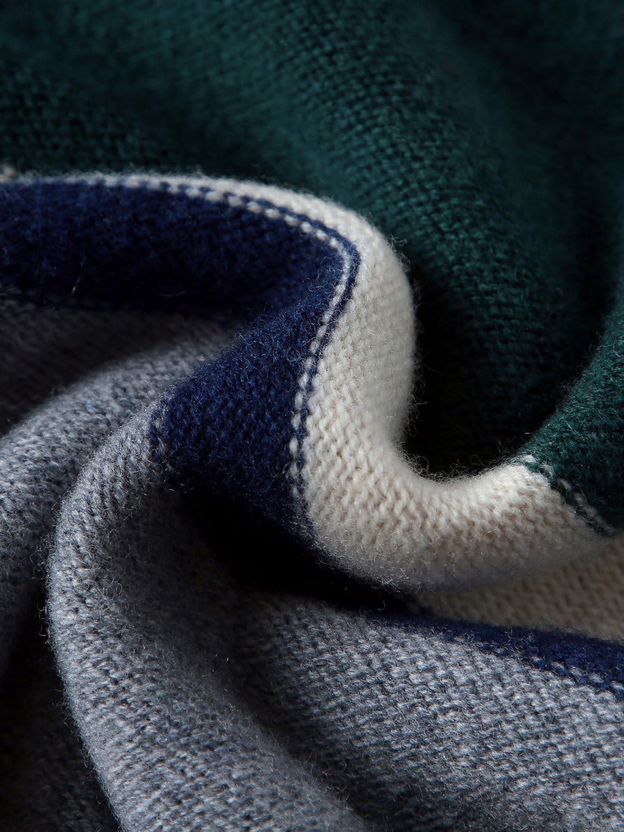 COMOBOCA 100% Wool Kids' Round Neck Striped Sweater