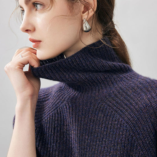 COMOBOCA 100% Cashmere Women's Ribbed Turtleneck Sweater