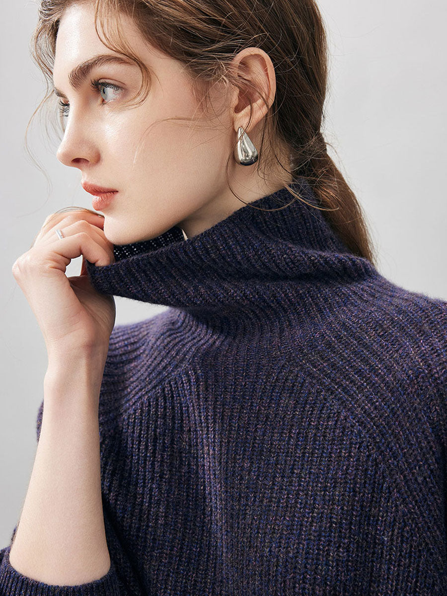 COMOBOCA 100% Cashmere Women's Ribbed Turtleneck Sweater