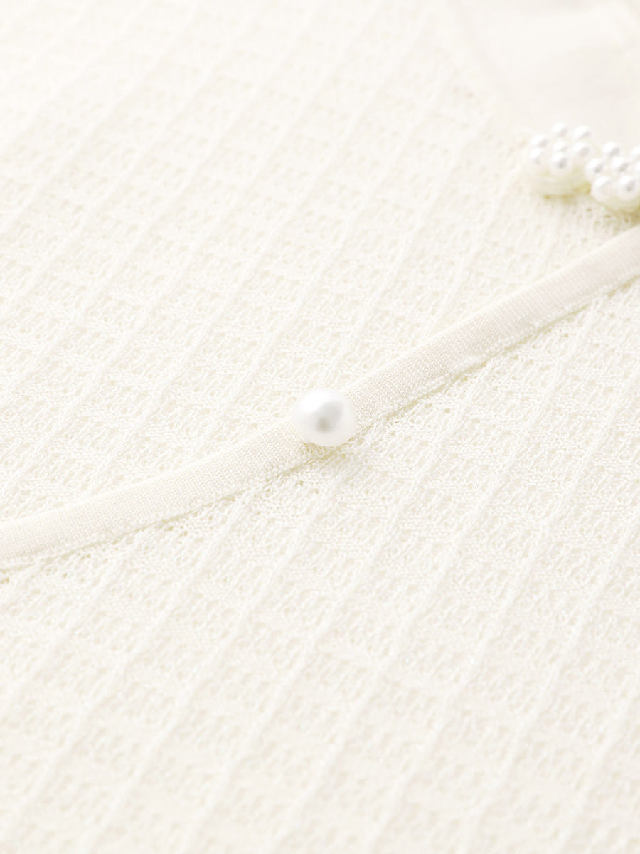 COMOBOCA Women's Textured Pearl Accents Blouse