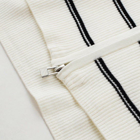 COMOBOCA Women's Striped Ribbed Knit Faux 2-in-1 Zip Cardigan