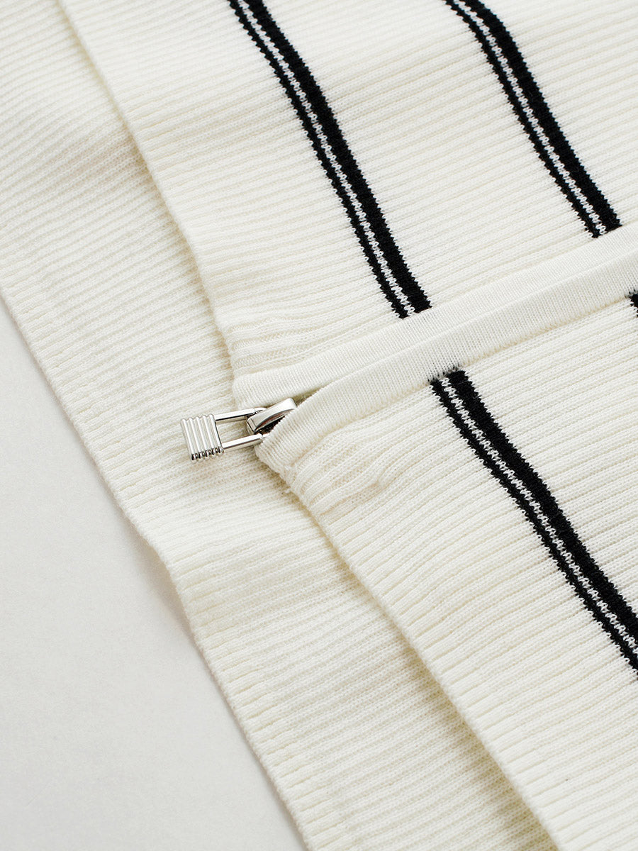 COMOBOCA Women's Striped Ribbed Knit Faux 2-in-1 Zip Cardigan