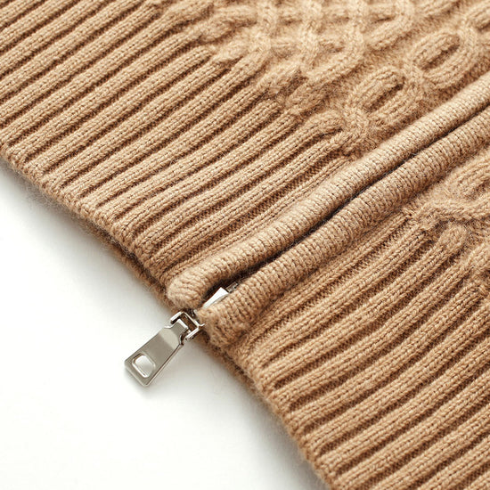 COMOBOCA 100% Wool Women's Fair Isle Zip Up Cable Knit Cardigan