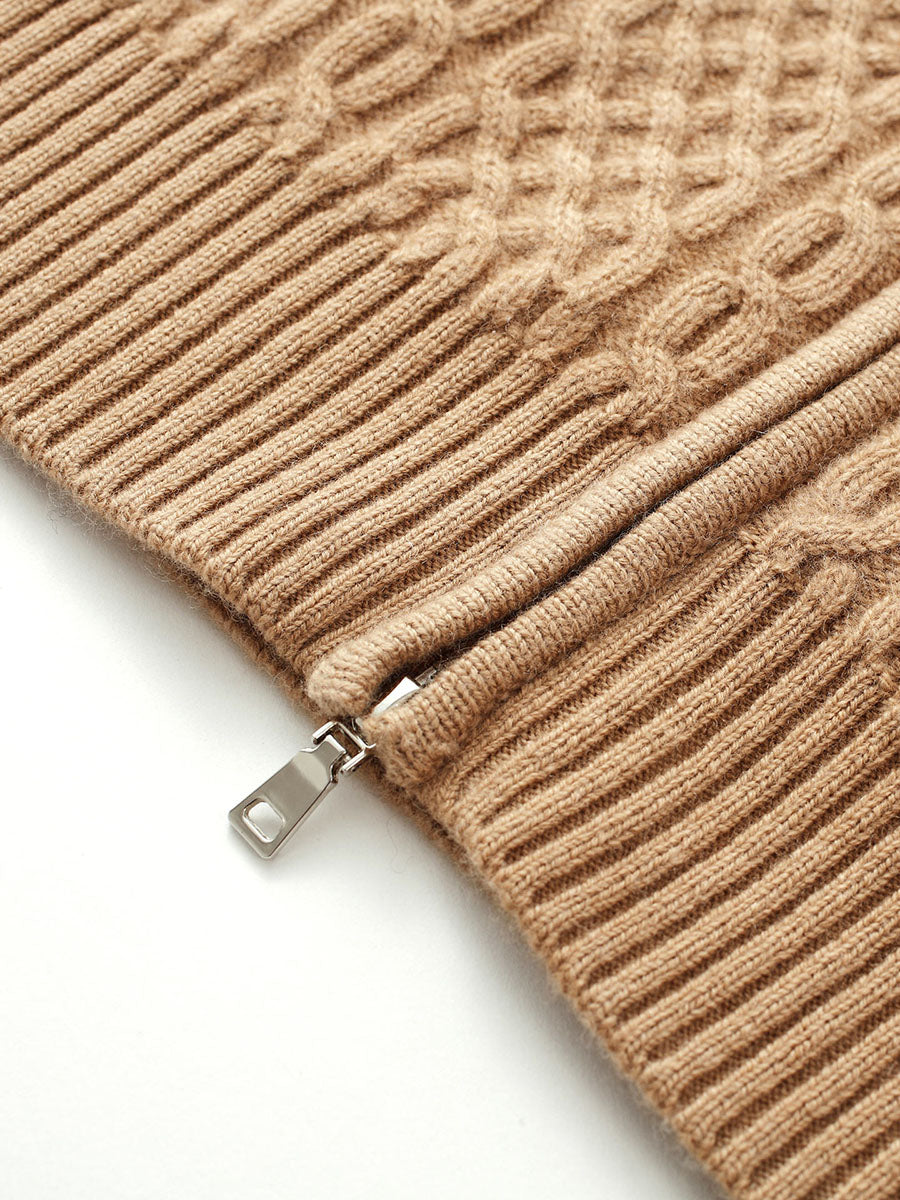 COMOBOCA 100% Wool Women's Fair Isle Zip Up Cable Knit Cardigan