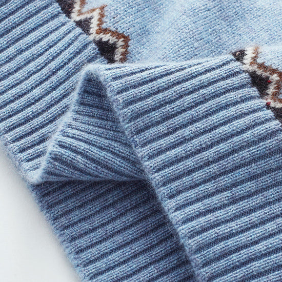 COMOBOCA 100% Cashmere Women's Fair Isle Mock Neck Sweater