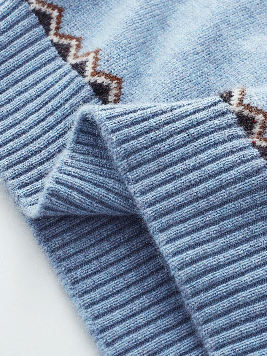 COMOBOCA 100% Cashmere Women's Fair Isle Mock Neck Sweater