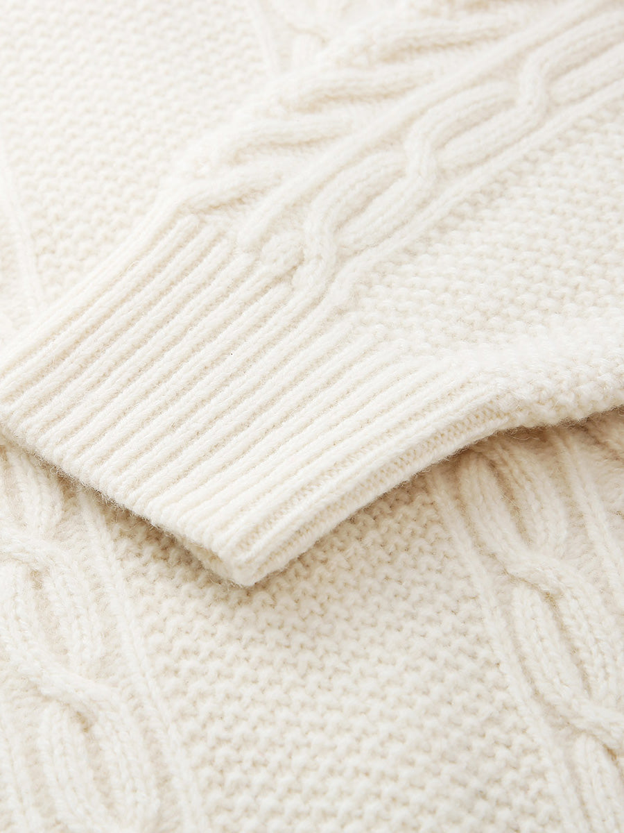 COMOBOCA 100% Wool Women's Cable Knit Button Cardigan