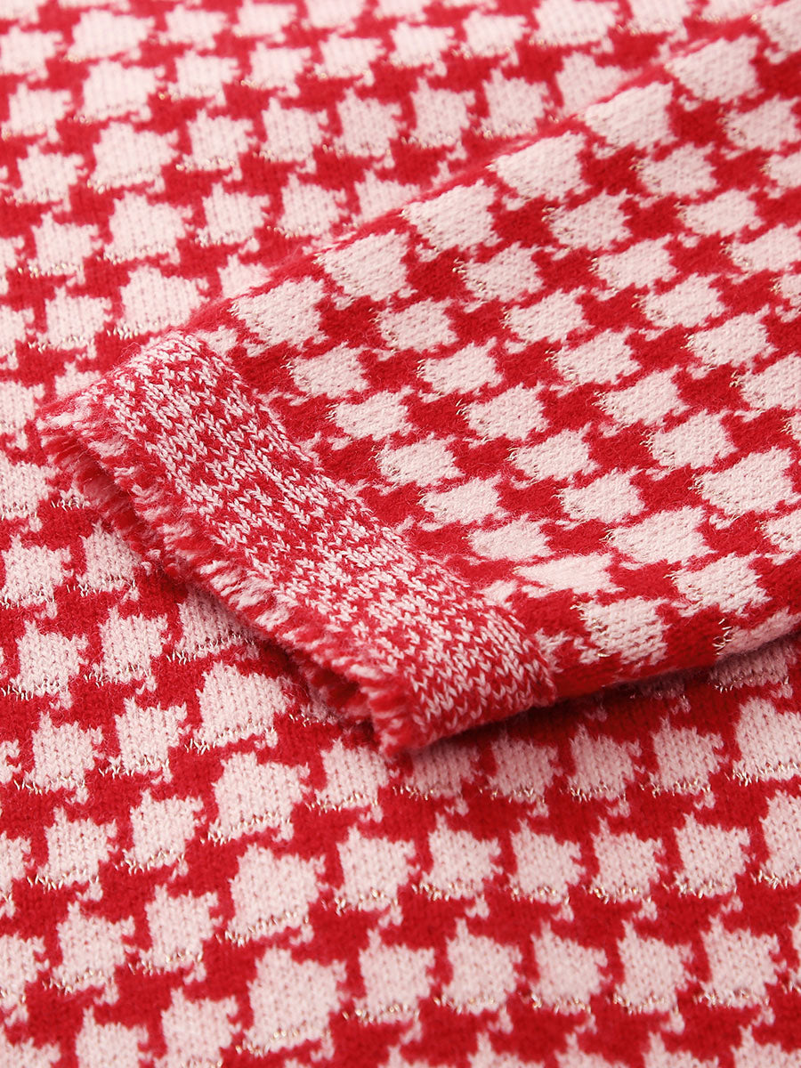 COMOBOCA 100% Wool Women's Houndstooth Cardigan