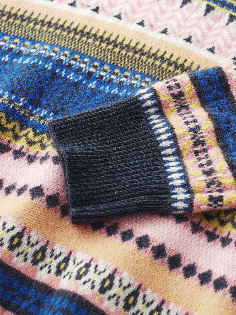 COMOBOCA 100% Cashmere Women's Fair Isle Round Neck Sweater