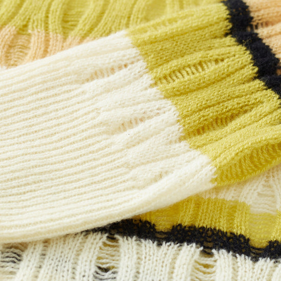 COMOBOCA 100% Cashmere Women's Striped V-Neck Knit Sweater