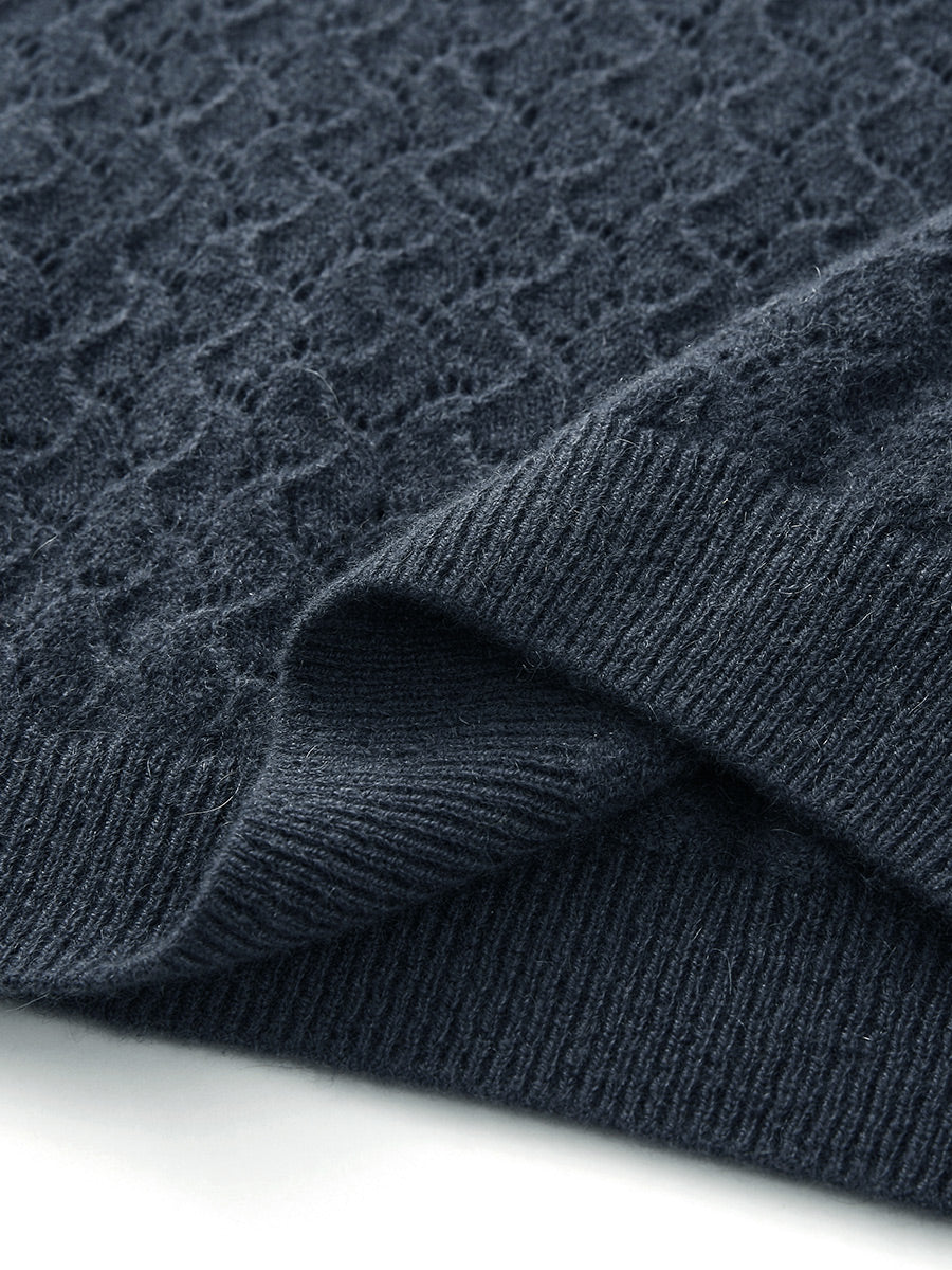 COMOBOCA 100% Cashmere Women's Openwork Round Neck Knit Sweater